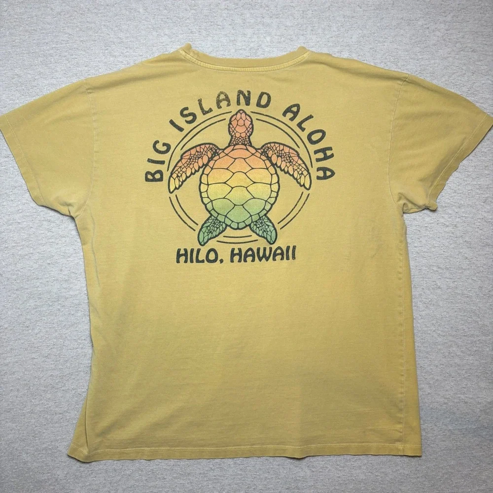 Mens Tshirt XL Yellow Hilo Hawaii Pocket Souvenir Tropical Cotton Tee